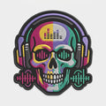 Cyber DJ Skull Headphones Soundwave Music Festival Embroidered Heat Seal Badge For Hoodies Bags 3 Inch