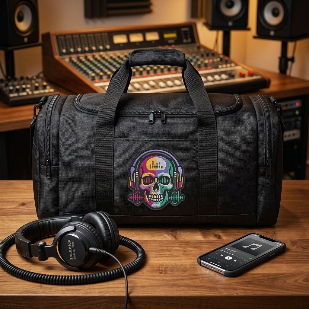 Cyber DJ Skull Headphones Soundwave Music Festival Embroidered Heat Seal Badge For Hoodies Bags 3 Inch