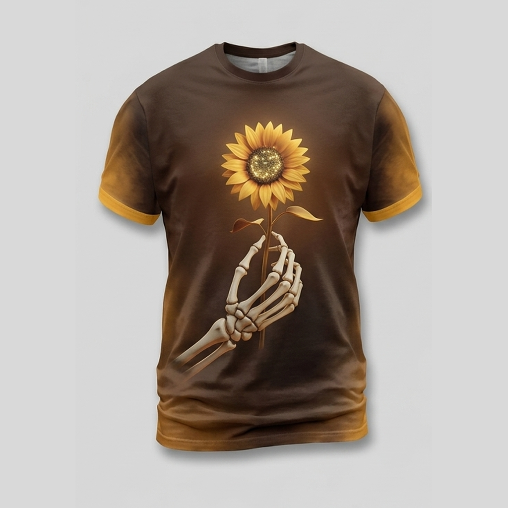 Autumn Moonlit Sunflower Skeleton Hand Aop Tshirt