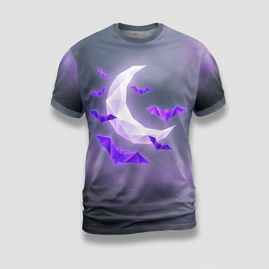 Neon Origami Bat Crescent Night Aop Tshirt