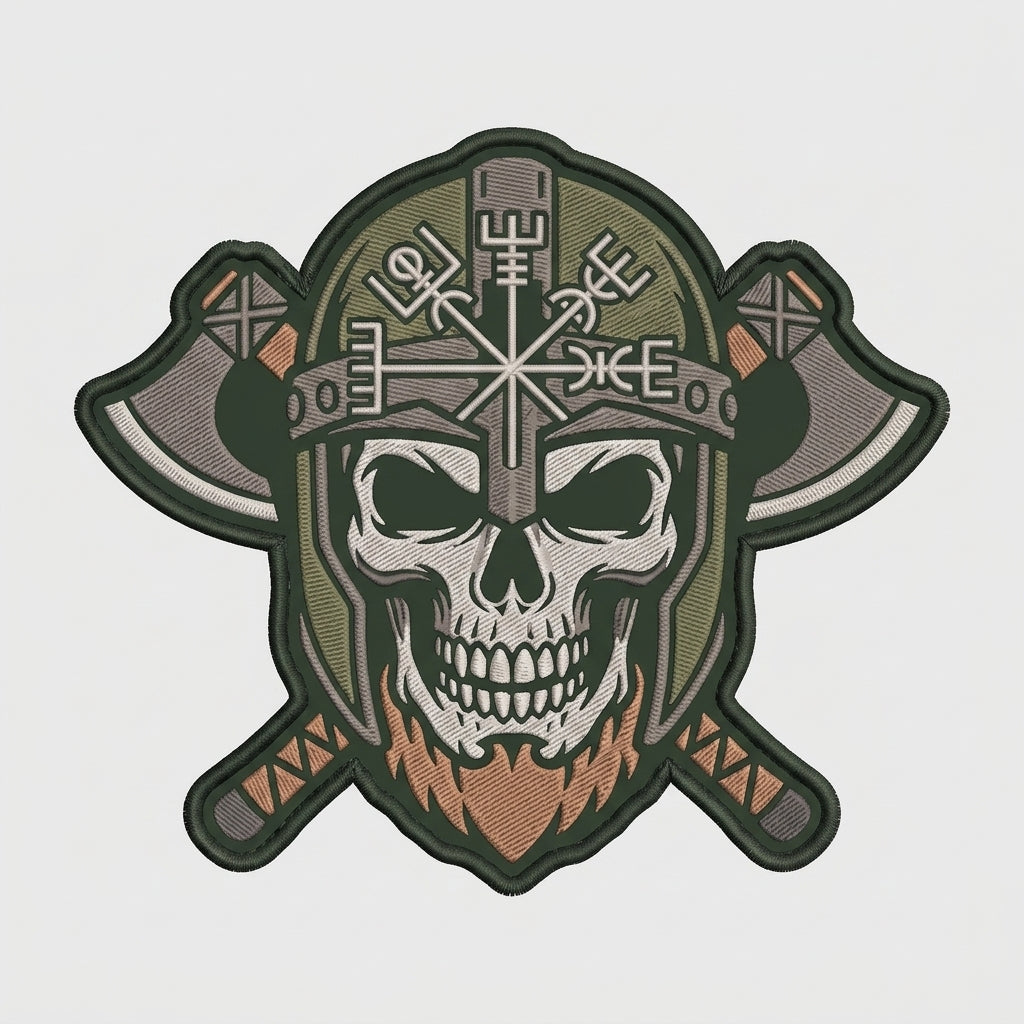 Tactical Viking Skull Vegvisir Runic Compass Morale Embroidered Hook Loop Patch For Backpacks Vests 3 Inch