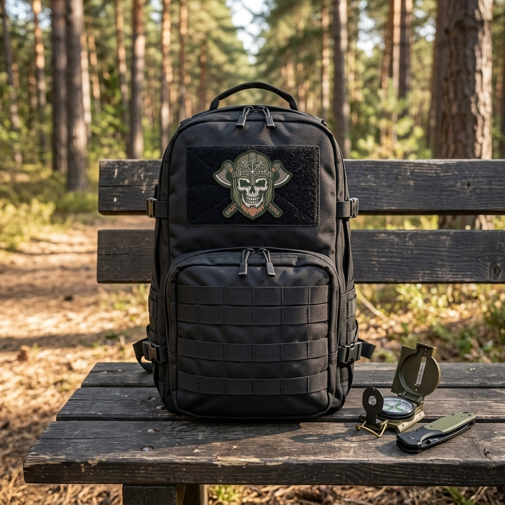 Tactical Viking Skull Vegvisir Runic Compass Morale Embroidered Hook Loop Patch For Backpacks Vests 3 Inch