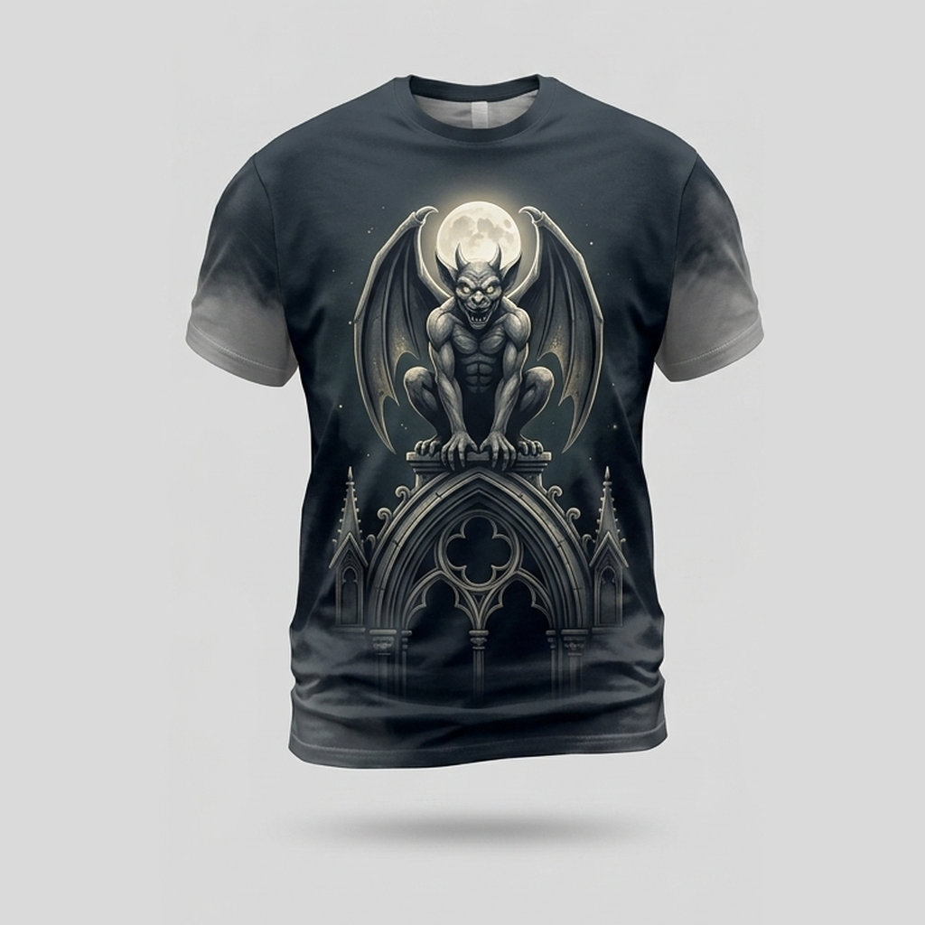 Gothic Stone Gargoyle Moonlit Arch Aop Tshirt