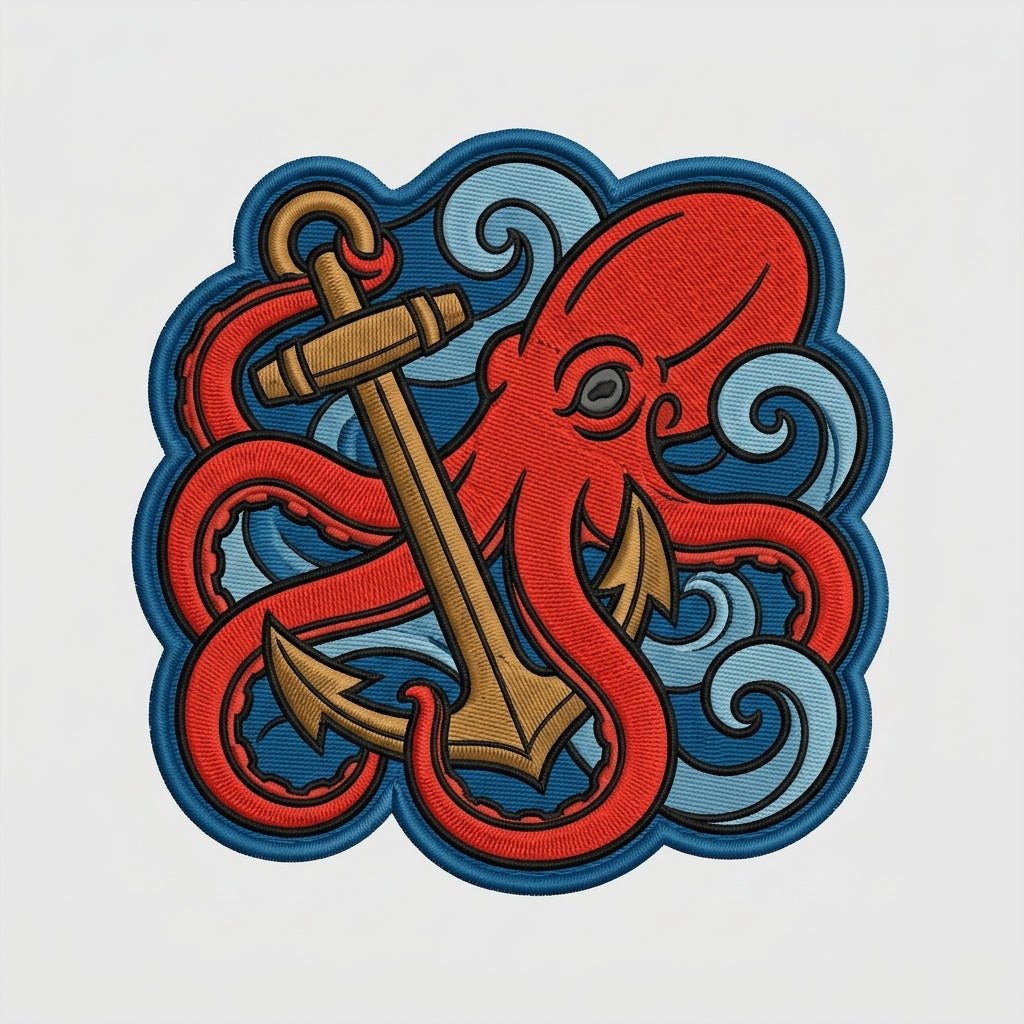 Kraken Octopus Anchor Nautical Ocean Adventure Embroidered Decorative Patch For Backpacks Jackets 3 Inch
