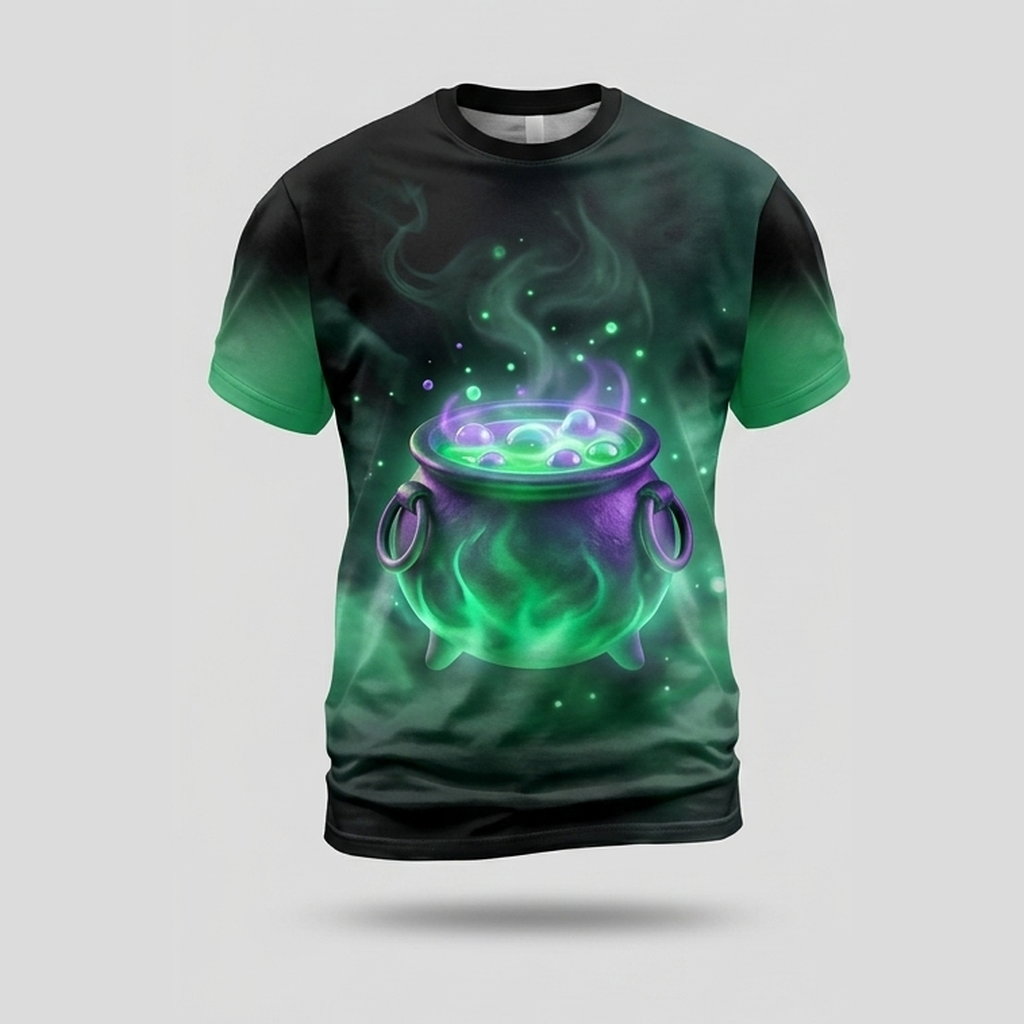 Glowing Magic Witch Cauldron Bubbles Aop Tshirt
