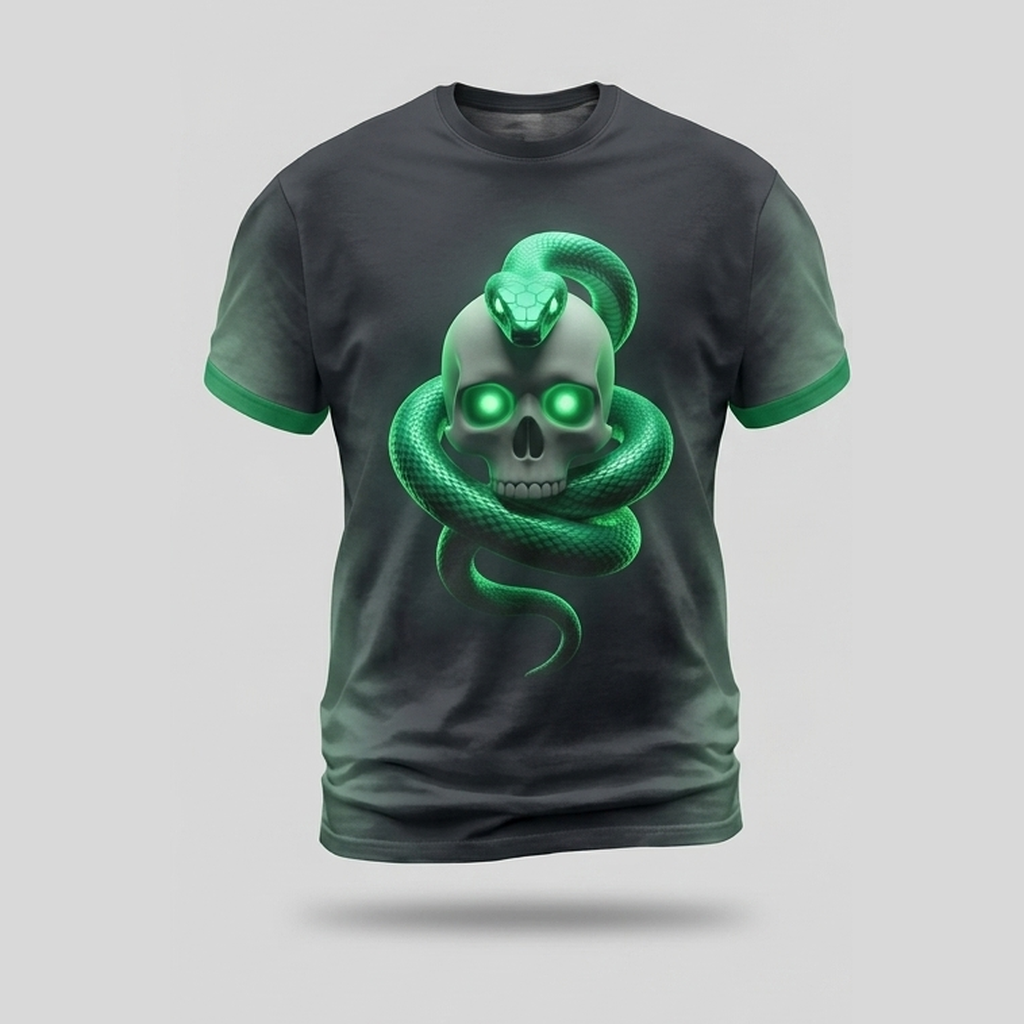 Venomous Emerald Viper Skull Coiled Aop Tshirt