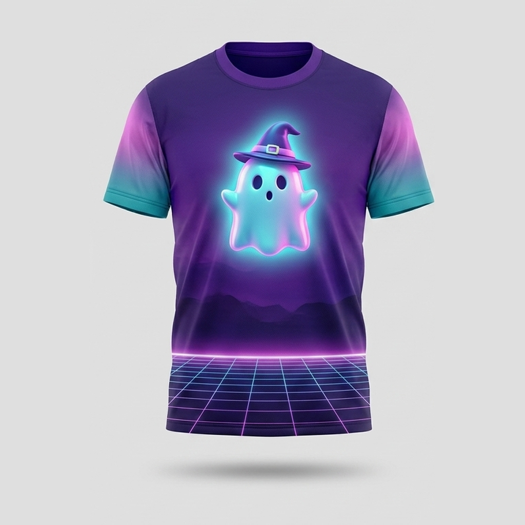 Y2K Synthwave Neon Ghost Party Aop Tshirt