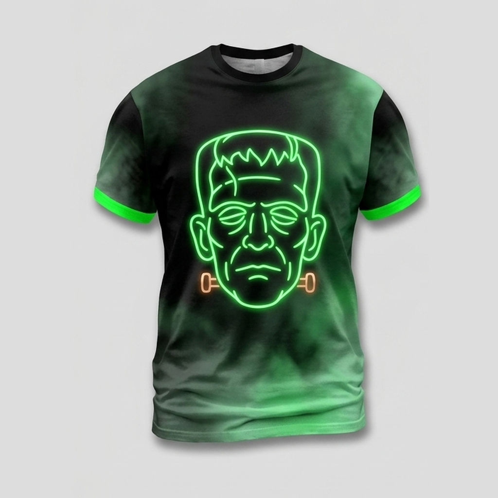 Electric Frankenstein Green Stitch Glow Aop Tshirt