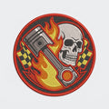 Hot Rod V8 Engine Piston Skull Muscle Car Racing Embroidered Heat Seal Badge For Jackets Caps 3 Inch