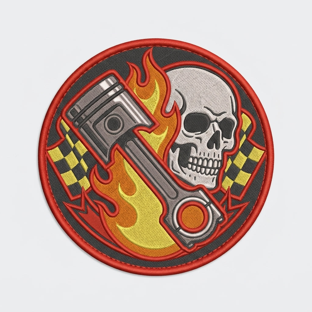 Hot Rod V8 Engine Piston Skull Muscle Car Racing Embroidered Heat Seal Badge For Jackets Caps 3 Inch
